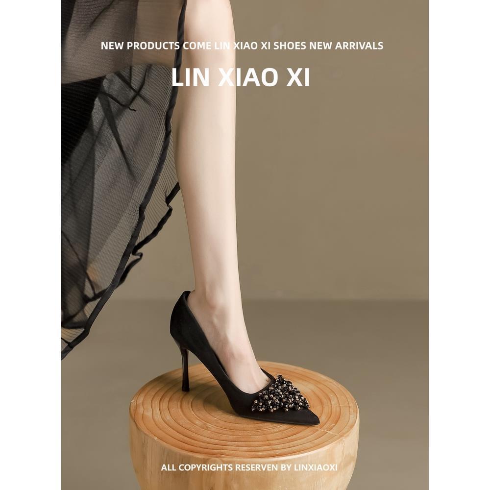 New Spring Autumn Stunning Rhinestone Black High Heels Women, Elegant And Sophisticated, Comfortable For The Feet, Thin_vogvips.com