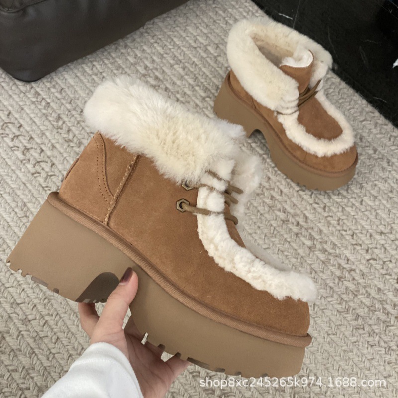 羊毛雪地靴厚底女翻毛口高跟