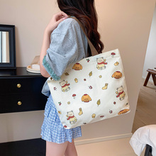 帆布包女卡通可爱小熊单肩包新款拉链学生补习袋大容量通勤帆布袋