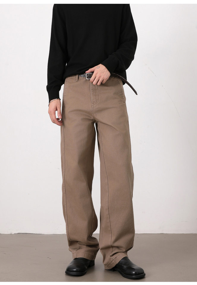 Quần jeans nam ống đứng dáng rộng phong cách Mỹ retro cơ bản — Màu be, Màu kaki, Màu nâu cà phê, màu đen chi tiết 16