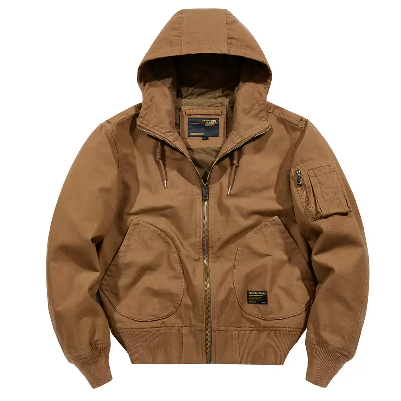 春秋季新款男士宽松工装连帽飞行夹克外套潮流时尚男装休闲风衣男