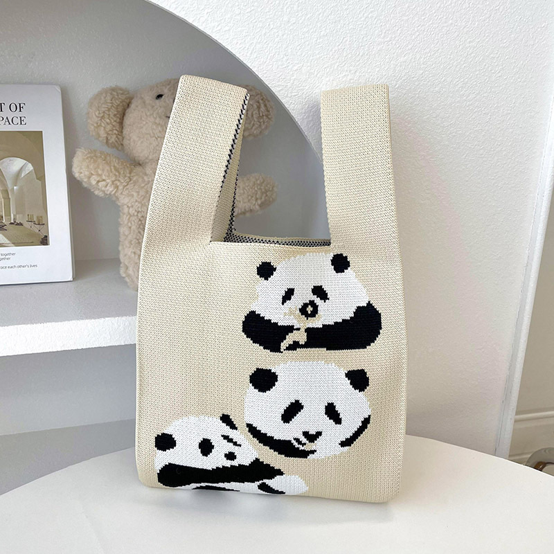 Bolsas de nicho de diseño de pandas lindos bolsas de mano de punto bolsas de mano estudiantes personalidad bolsas de brazo fábrica al por mayor