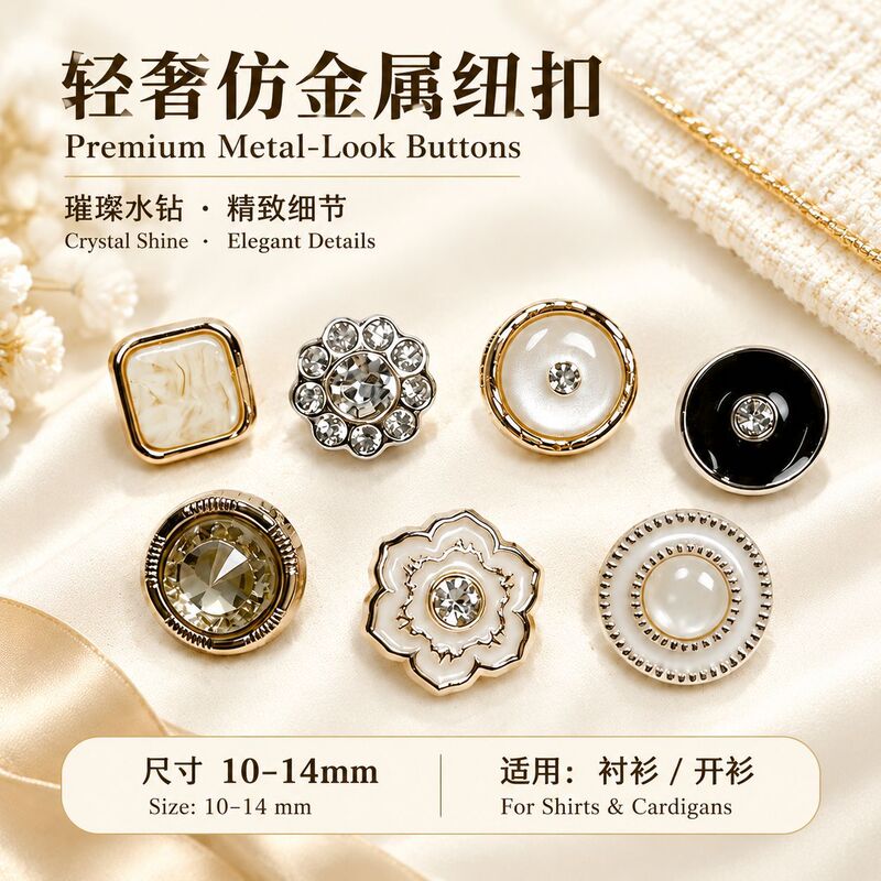 Vintage rhinestone pearl button with shank, ABS electroplated plastic button, decorative accessory for shirts, coats, cardigans, and apparel