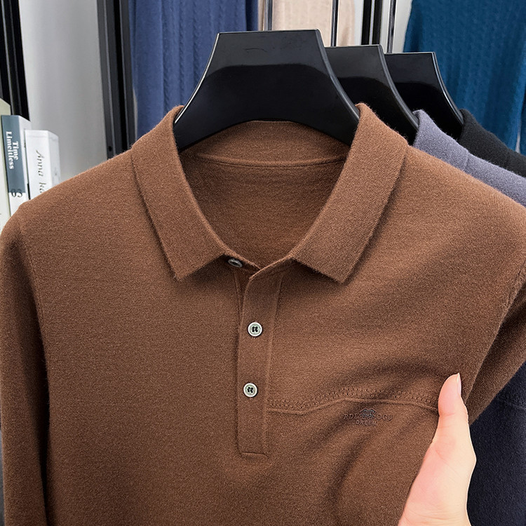 Amazon hombre de manga larga otoño y invierno transfronterizos simple con solapa nueva polo casual camiseta de color sólido