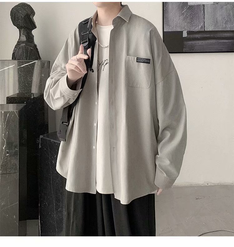 Nou, toate multicolore, culoare bomboane, bărbați, primăvară și toamnă, modă coreeană, cămașă cu mânecă lungă, haină_voghion.com