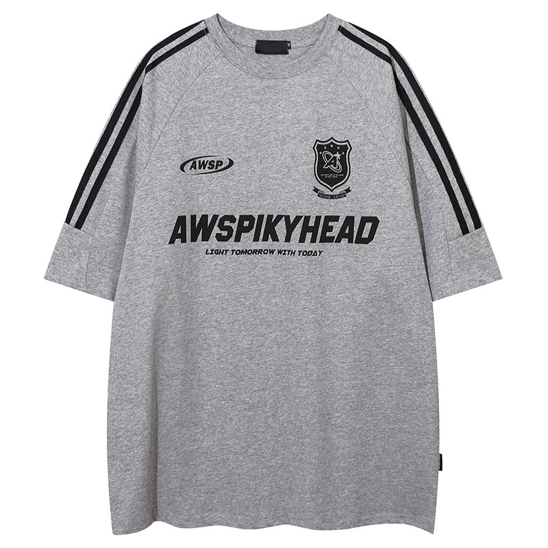 YPRS Ameriška stranska črtasta niche ball obleka s kratkimi rokavi, moška in ženska ohlapna prevelika majica_voghion.com