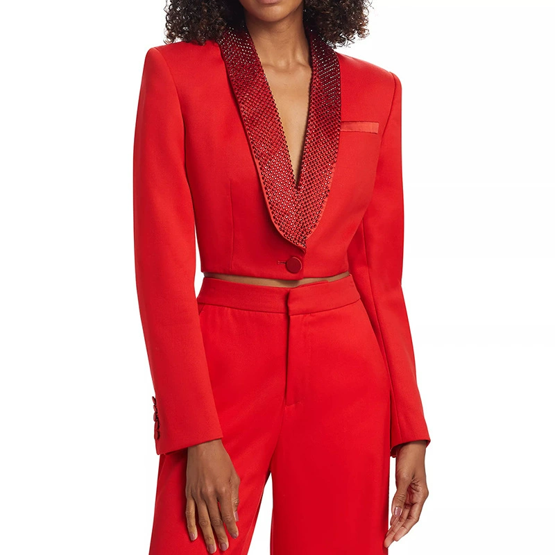 Премиум чувство моды маленький костюм женский 2024 новый европейский и американский леди подиум Горячий бриллиант без спинки зеленый фруктовый воротник короткий пиджак