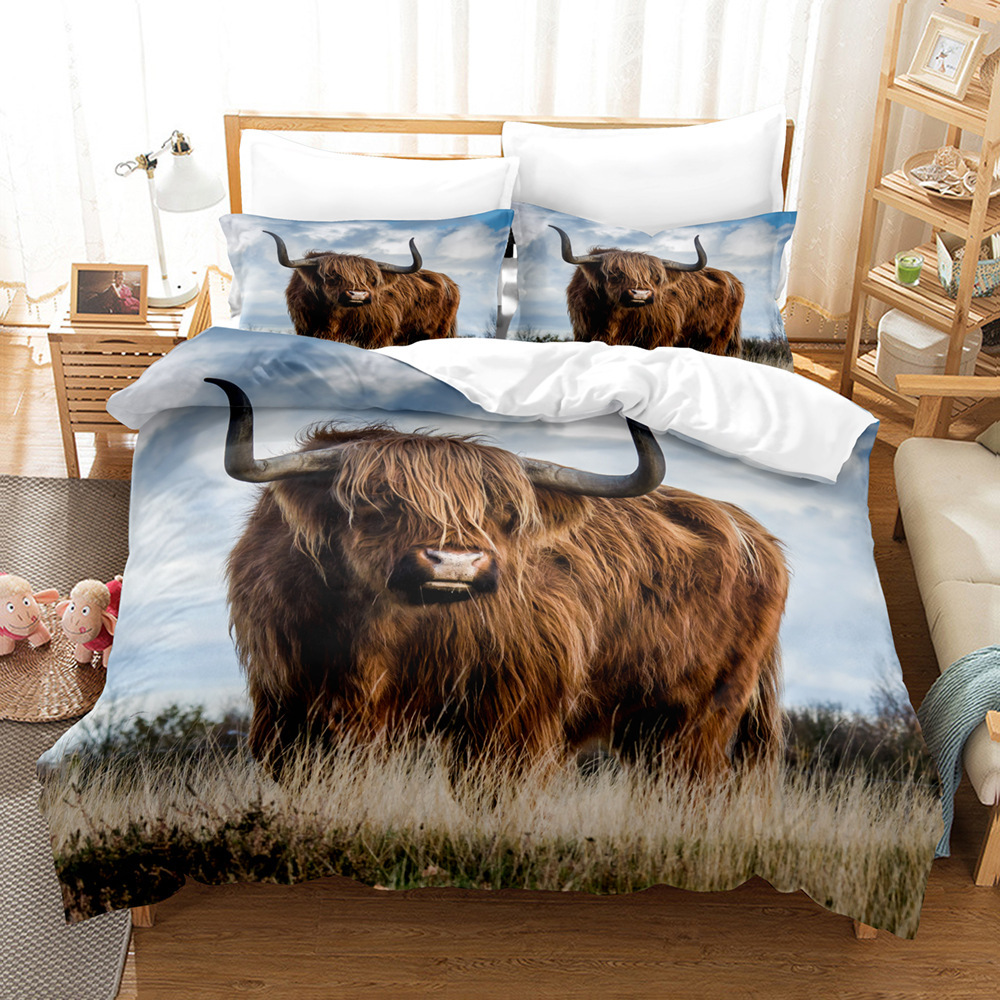 Serie de ganado 3D Impresión digital transfronteriza cubierta de edredón de comercio exterior conjunto de tres piezas conjunto de ropa de cama de cuatro piezas