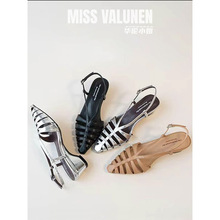 MISS VALUNEN华伦小姐尖头编织带罗马凉鞋女小众设计感凉鞋