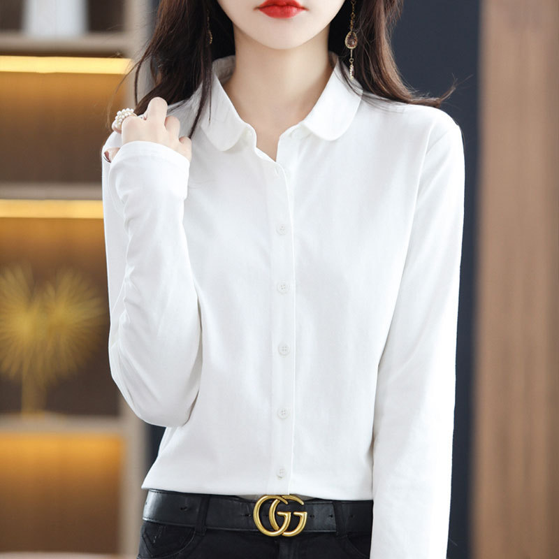 Long-Sleeve Casual Style Regular Spring Polo Collar Shirt Versatile Formal Base Shirt White Slimming Elegant Top Trendy Long-Sleeve Casual Style Regular Spring Polo Collar Shirt Versatile Formal Base Shirt White Slimming Elegant Top Trendy