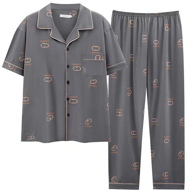 Pijamas de algodón de los hombres de primavera y verano Pantalones delgados de manga corta cardigan niños pueden usar fuera más tamaño homewear de verano