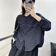 25年秋款衬衫牛仔明线衬衣上衣宽松休闲韩版学院风衬衫显瘦设计款