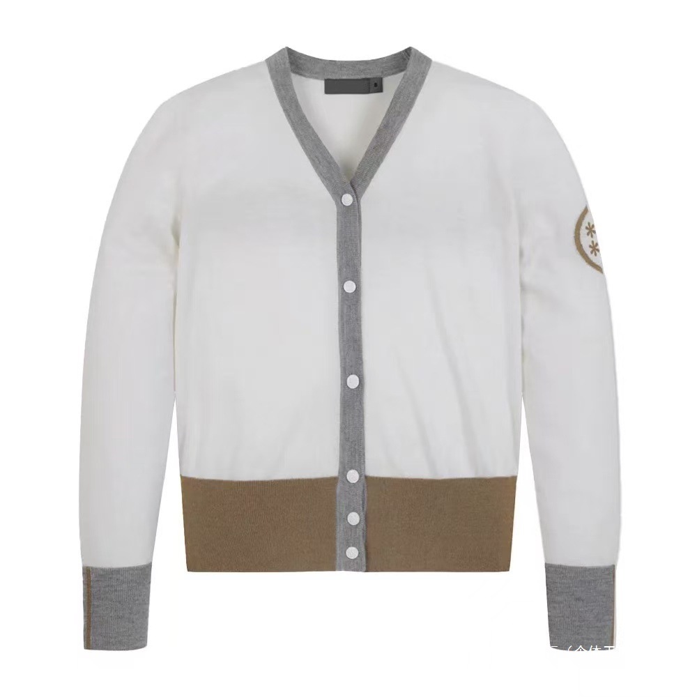 Korean Original New Golf Clothing Women's Wool Knitted Cardigan Slimming Look Splicing Age-Reducing Long-Sleeved Jacket
