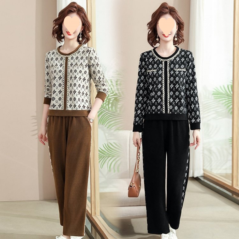 001 Mom's Fashionable Youthful Casual Outfit For Women 50 Years Old Loose Plus Size Spring Autumn Sportswear Two-Piece Set_voghion.com
