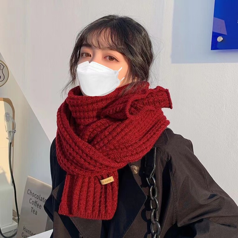 冬季韩系潮氛围感女校园情侣款保暖学生网红百搭纯色针织毛线围巾|undefined