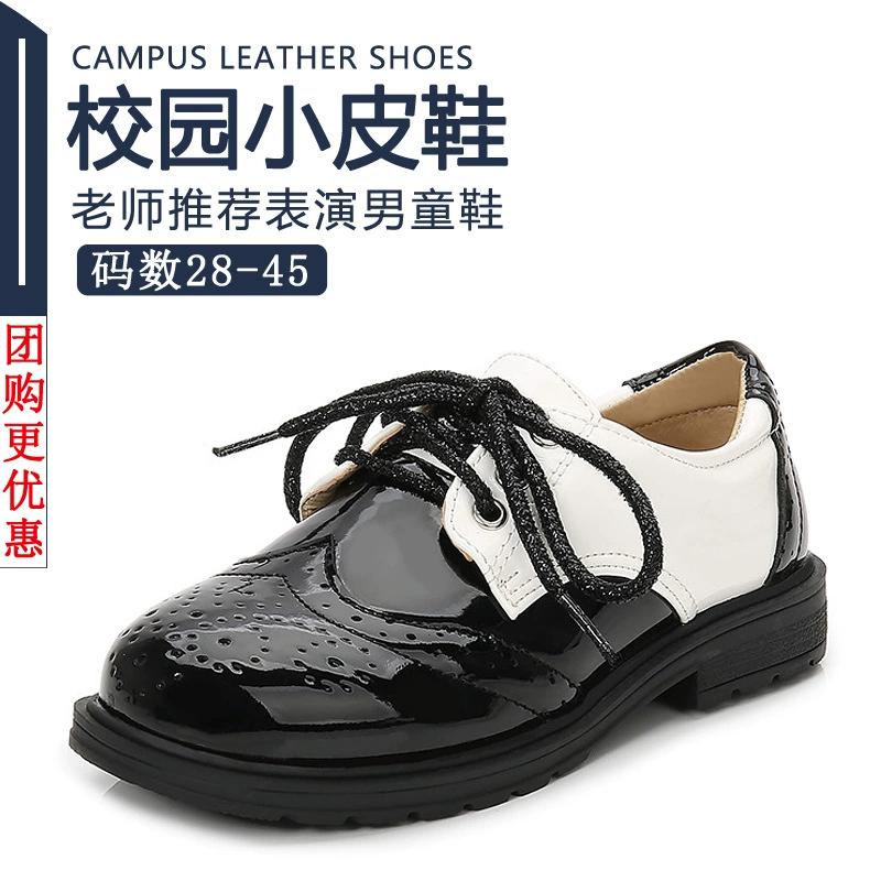 2025 новые летние детские кожаные туфли для мальчиков в черном цвете, британский стиль, школьные туфли для мальчиков из лакированной кожи, нескользящие, для выступлений