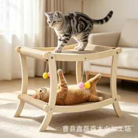 猫咪双层立式一体躺椅木制猫抓板四季通用猫床猫窝玩具宠物用品