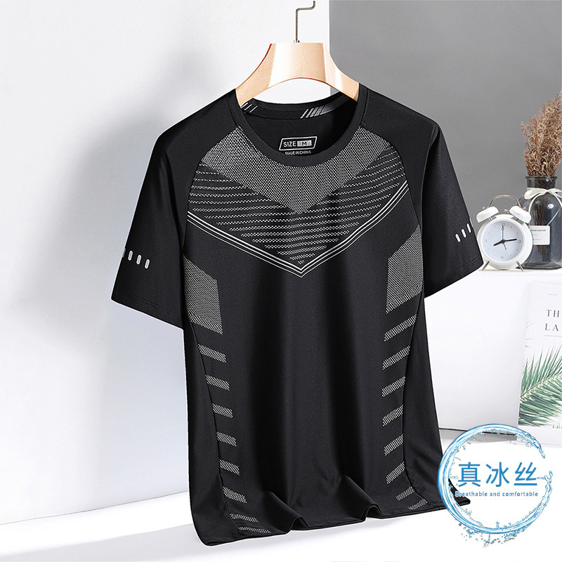 Men's summer silk thin breathable quick dry elastic sports T-shirt