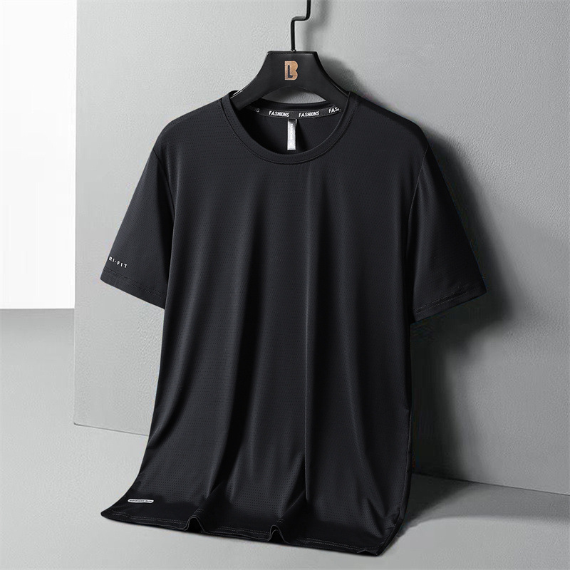 Camiseta de hombre de seda helada de secado rápido, camisa deportiva casual delgada de verano, camiseta base holgada de talla grande, top de talla grande. image 5