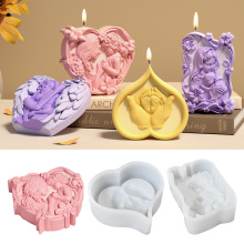 3d爱心硅胶模具diy手足印石膏摆件母亲节浮雕花边圣母手工皂模具