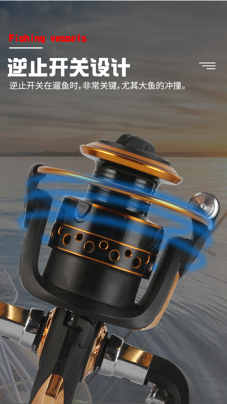 厂家供应金色中号渔轮 钓鱼多水域可用鱼线轮金属抛线环路亚海竿