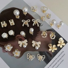 蚊香盘耳夹无耳洞珍珠耳环港风花朵高级感蝴蝶结可爱耳挂耳饰批发