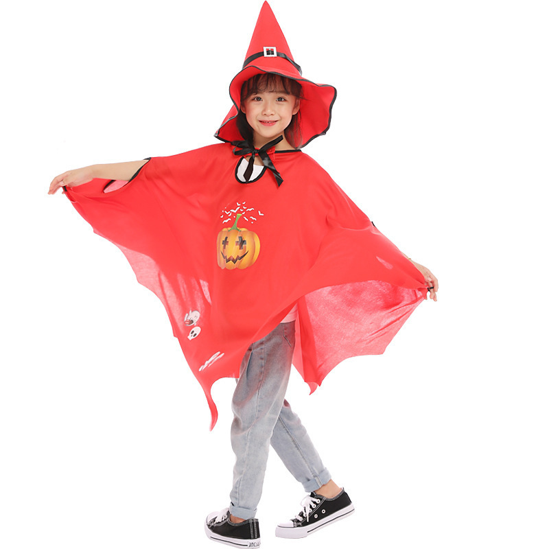 ハロウィン子供のマントの新型の女性の魔女の役はカボチャの服の帽子のマントのスーツを演じます。|undefined