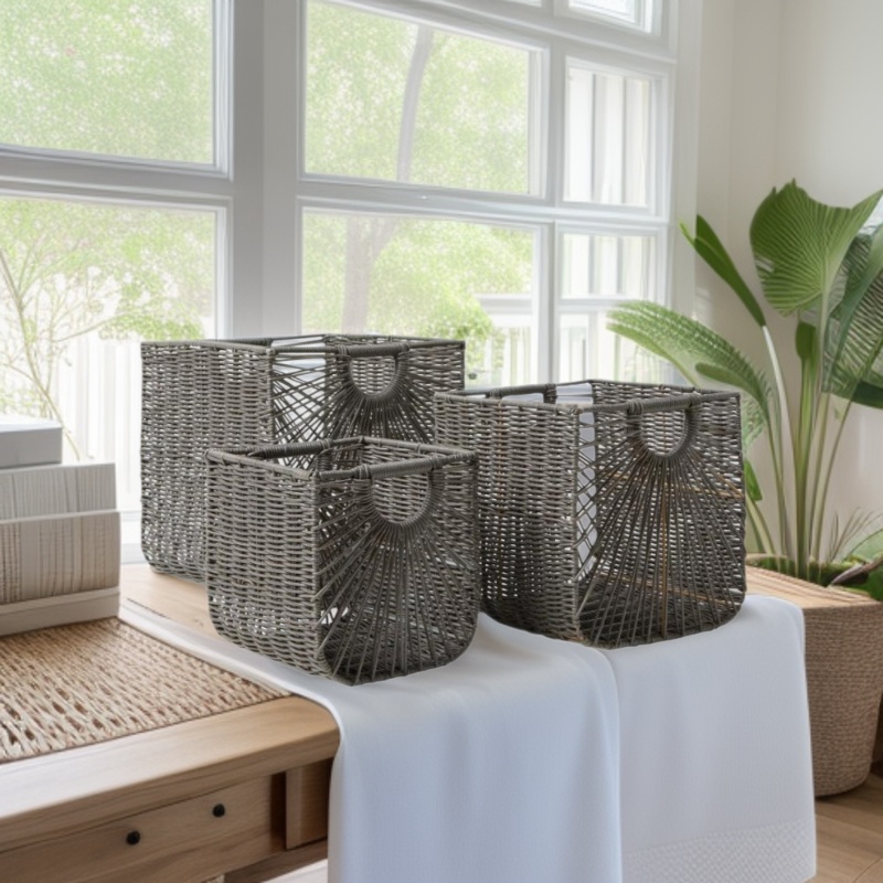 Cestas de almacenamiento de caña personalizadas de tela de red tejida a mano cestas de almacenamiento de doble mano cestas de almacenamiento de cajón de gabinete de celos caseros