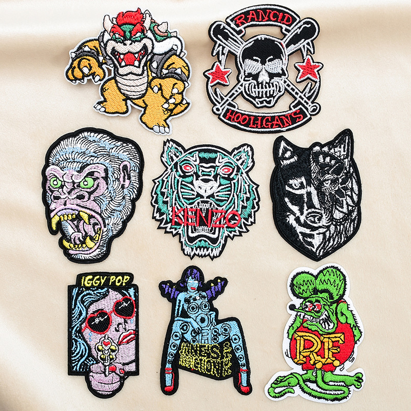 乐思电脑绣花标徽章补丁贴服装辅料欧美风跨境货源狼头骷髅刺绣贴