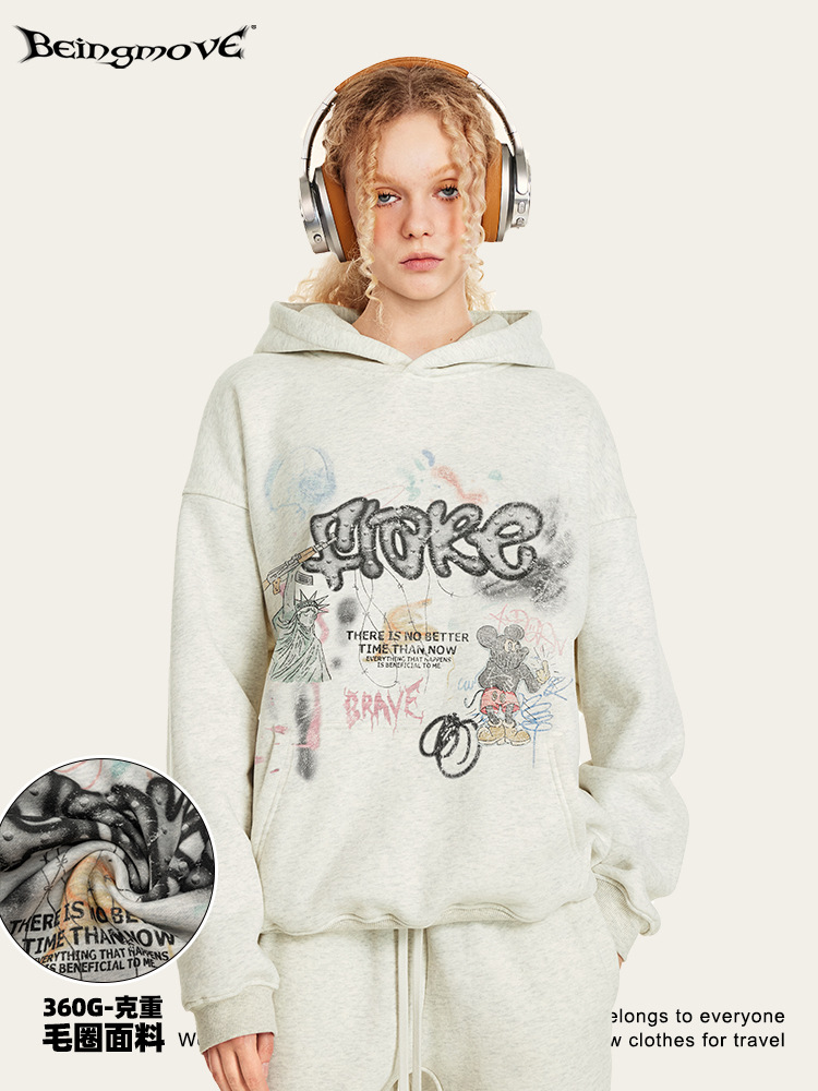 2025 otoño estilo americano de la calle colorido graffiti impresión marca de moda inns suelta tamaño europeo comercio exterior sudadera con capuz moda hombre