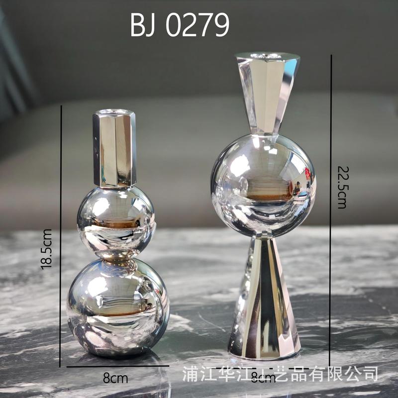 ヨーロッパのライト高級シルバーひょうたん型クリスタル燭台装飾品モダンなシンプルなモデルルームの家の装飾|undefined
