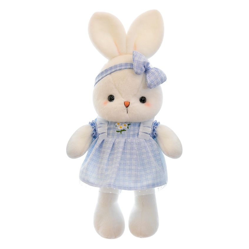 Margarita Plaid conejo de peluche de juguete lindo pequeño conejo blanco muñeca niños almohada muñeca agarrar máquina muñeca regalo al por mayor