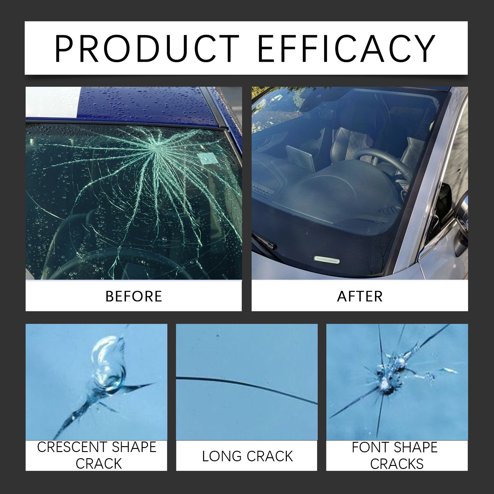 Hot-Selling Homonth Car Windshield Care Solution, Car Glass Cleaning and Crack Care Agent for Clear Vision