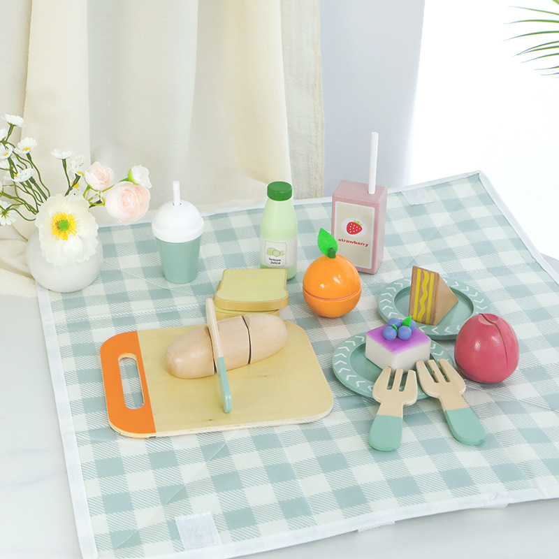 Juego de picnic interactivo entre padres e hijos de simulación de casa de madera para niños, juego de postres, pastel de donas, decoración de bocadillos de cocina