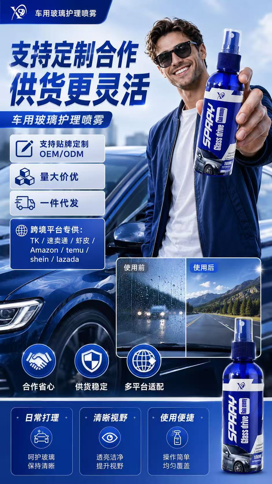 Cross-Border Amazon Shopee Car Anti-Fog and Rain-Proof Agent, Rearview Mirror and Front Windshield Coating Anti-Fog Agent, Water Repellent Agent
