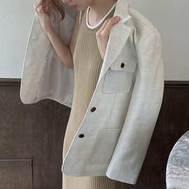 【福利捡漏】时髦廓形薄款棉麻西装女十三行新款工装风外套02967