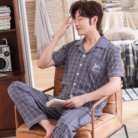 Pijamas de verano para hombre 100% algodón pantalones de manga corta verano para hombres jóvenes más tamaño Delgado homewear traje de hombre