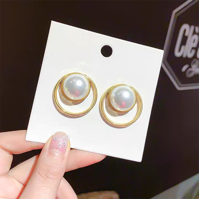 Korean geometric circle pearl earringspicture5