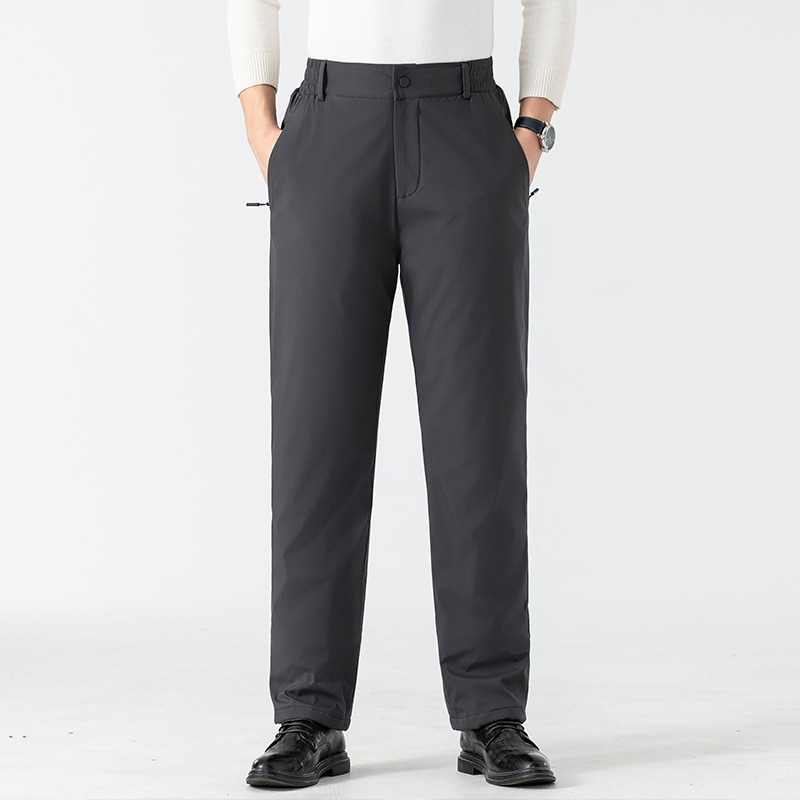 Pantalones de algodón para hombres, otoño e invierno, más pantalones casuales de uso exterior de grafeno de terciopelo, calefacción y rodilleras, pantalones de lana de cordero de mediana edad y ancianos a prueba de viento