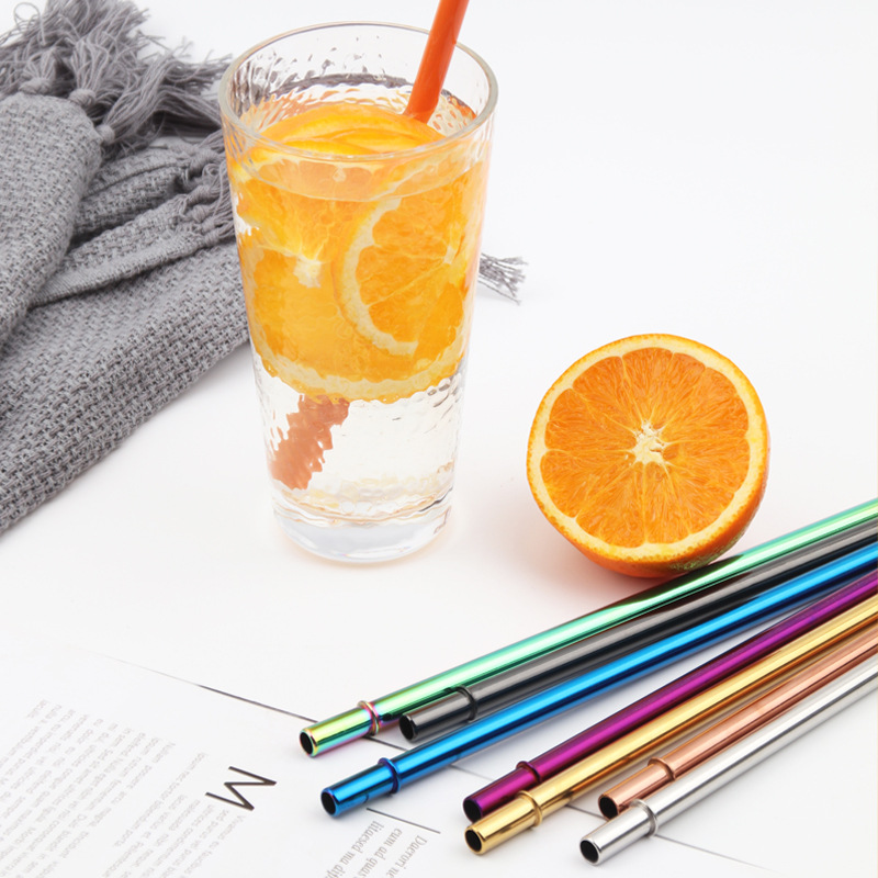 Stainless steel bulged groove cold drink straw cup metal groove straw
