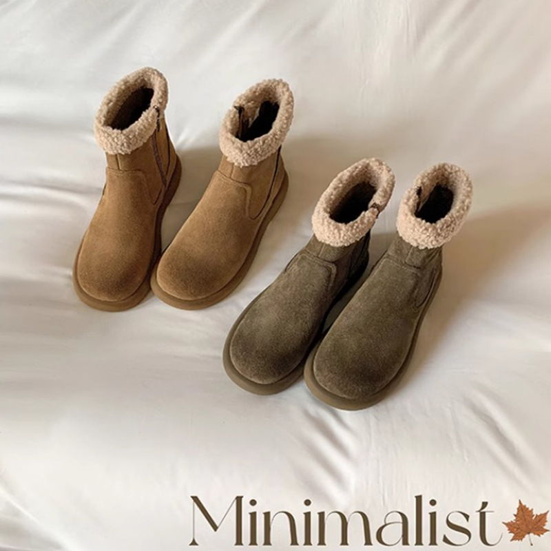 [셰이이 수 이닌] 깊은 겨울 히터 ~ 기모 따뜻한 레트로 가죽 양고기 마오 마오 쇼트 부츠 여성용 스노우 부츠