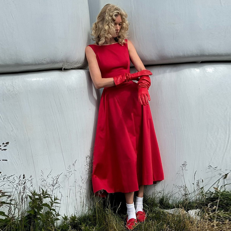 Maxi Long Dress Dress Length Type Wholesale Women's Streetwear Backless Solid Color Holiday Travel Round Neck Sleeveless Sheath Dress