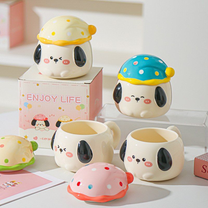 Caricatura perrito lindo taza con tapa de oficina taza de agua para pareja de chicas taza de agua taza de regalo taza de café