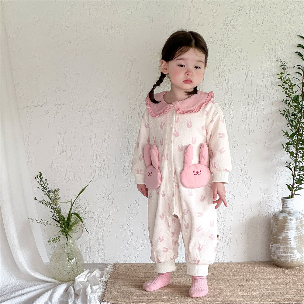 Ropa de otoño para bebés súper lindos, ropa de una pieza de algodón de primavera y otoño para bebés, ropa de salida, lindo conejo, luna llena, cien días