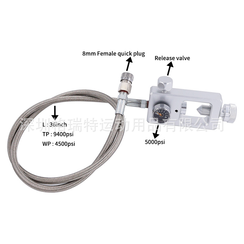 36英寸高压银管接新款银色方块潜水试气阀5000psi表Scuba Diving