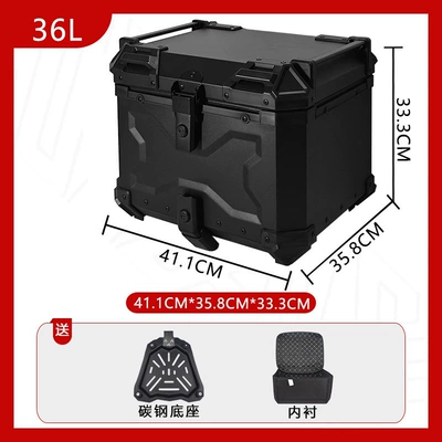 Large Capacity Electric Vehicle Rear – Motorcycle trunk - carbon-steel-base-36l-embossed-all-black-luxury-lining