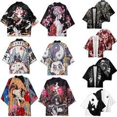 2023 New Ukiyoe Fox Mask Cloak National Style National Trend Lucky Cat Ancient Beauty Retro Kimono Robe