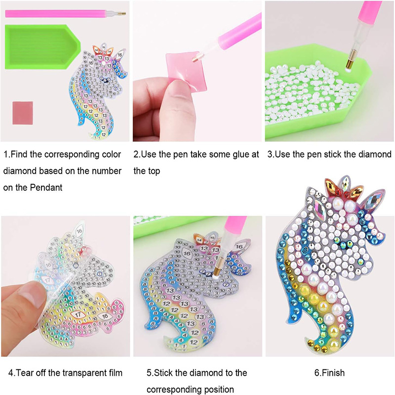 Llavero de pintura de diamante explosivo transfronterizo 2024 nuevo colgante pequeño de bricolaje colgante de llavero de diamantes de punto de unicornio
