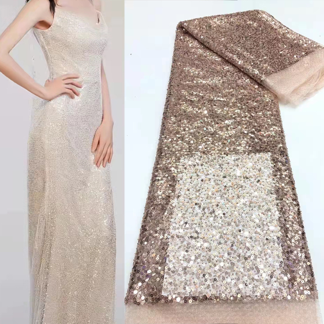 Tela de encaje coreana con lentejuelas de 5 mm, diseño de rosas, bordado con cuentas en tubo, tela de encaje para vestido camisero, encaje con lentejuelas