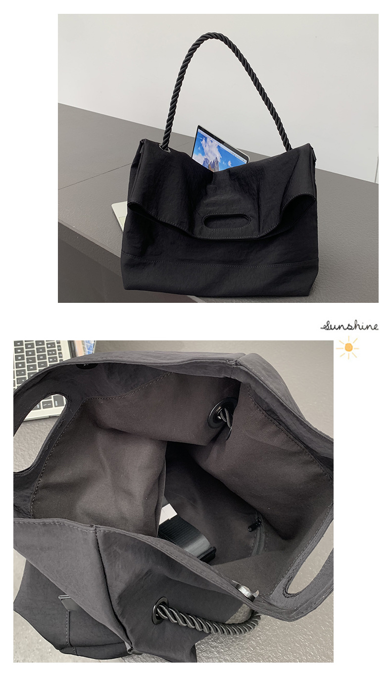 Casual bag women's trendy Oxford fabric large capacity single shoulder large bag wide shoulder strap simple woven tote bag_voghion.com